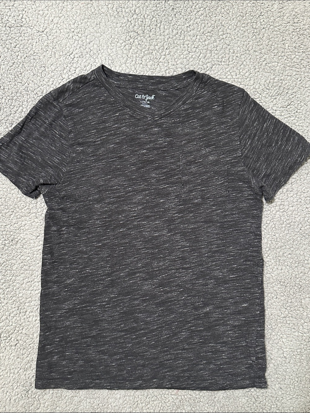 Cat & Jack Boys Black Heather V-Neck Short Sleeve Pocket T-Shirt Size L 12-14